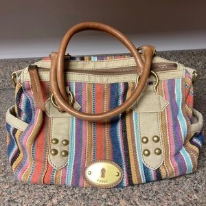 Fossil bag with leather trim and key